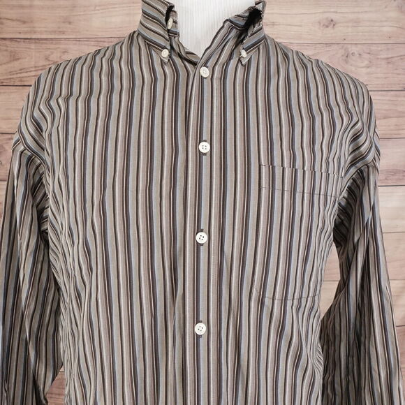 ROUNDTREE & YORKE CLASSICS LONG SLEEVE STRIPED BUTTON DOWN SHIRT MENS SZ L - Picture 1 of 7